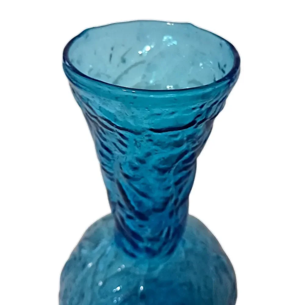 Empoli Glass Embossed Vase‎ Flared Blue Textured Italian Ikebana MCM Abstract